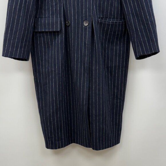 Anthropologie Avec Les Filles Pinstriped Double Breasted Trench Coat Navy XL - Picture 4 of 9